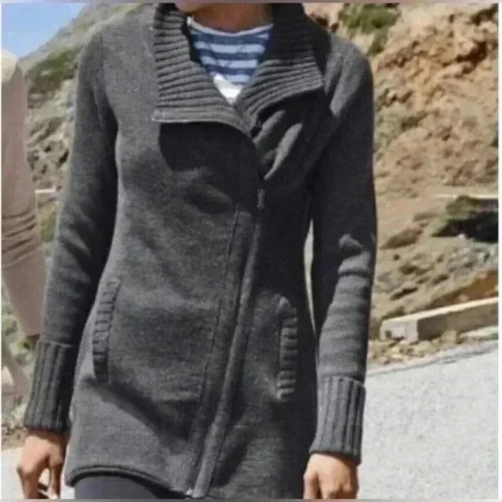 Athleta Gray Wool Blend Zip Up Chill Factor Sweater Jacket